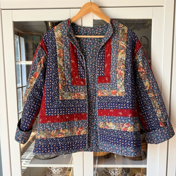 Handmade Jackets & Blazers - Vintage Handmade Quilted Patchwork Floral Jacket